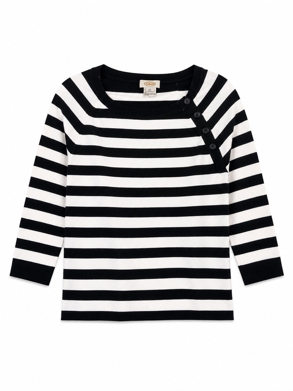 Talbots Black & White Striped Boat Neck Top Woman’s Medium Classic Nautical Chic